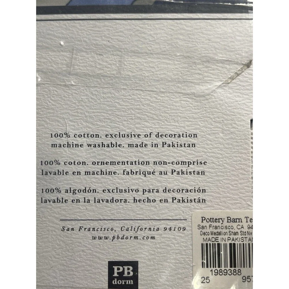 Pottery Barn Deco Medallion Blue Floral Paisley Standard Pillow Sham 20x26” NEW